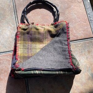Handmade Quilt Tote Bag with Bamboo Handles
